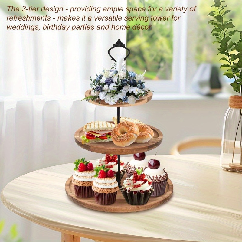 Cupcake Stand Tier - 3-stufiger Kuchenständer aus Akazienholz, Cupcake-Ständer, Servierplatte