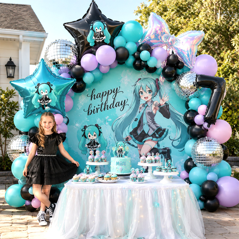 Balloon Arch Kit - Hatsune Miku Virtuelle Sängerin Ballonbogen-Girlanden-Set, Türkis-Schwarz