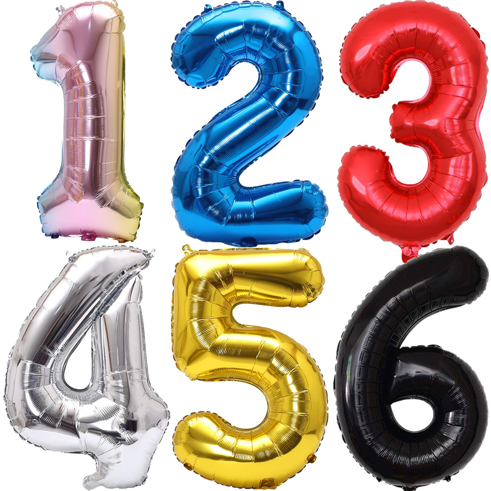 Balloon Pump Hand - 32 Zoll Regenbogen-Farbverlaufs-Zahlen-Folienballon 1-9 für Kindergeburtstag,