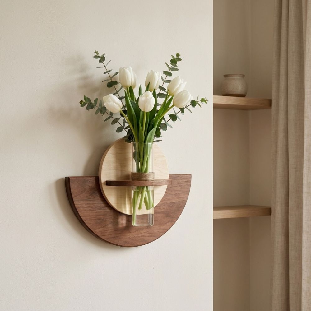 Flower Wall Panel - Ovales Wandregal aus Holz für Blumen,